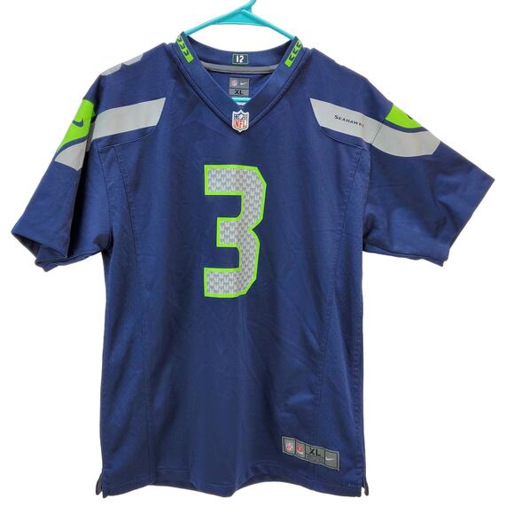 Seattle Seahawks Shirt Womens XL 18/20 Football Jersey On Field Wilson #3 Blue - Picture 1 of 12